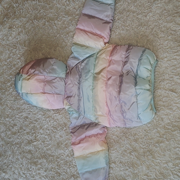 Pastel Rainbow Puffer Zippered Jacket with Teddy Bear Ears 2T - Picture 6 of 7
